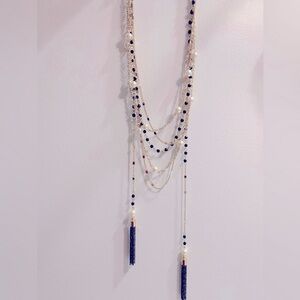 NWT The Limited Gold Chain, Pearl, Black Bead Tassel Layered Necklace